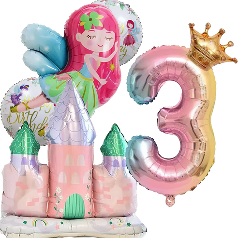 파파 파티 생일파티 숫자 풍선 세트, 1세트, 성 + 요정 3