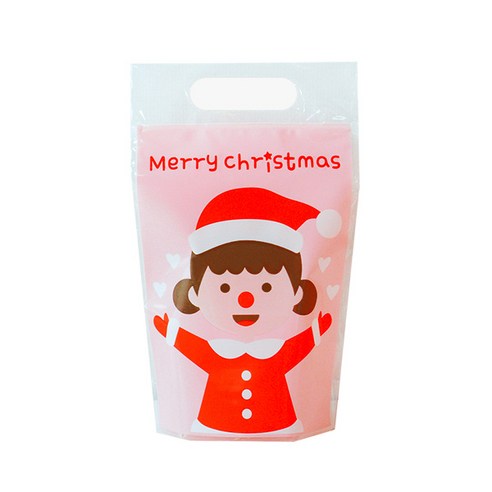 도나앤데코 크리스마스 손잡이 비닐 지퍼백 15 x 25 cm, 러빙유 소녀 핑크, 30개