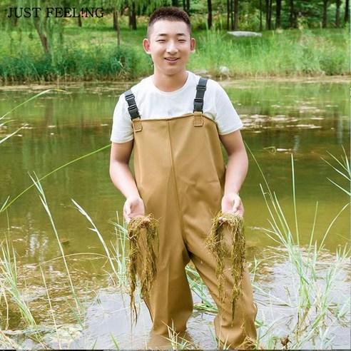 JUST FEEL!NG 워터팬츠 레인팬츠 남녀 방수바지 워터슈즈 낚시복 멜빵바지 두꺼운 낚시바지, 블랙