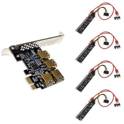 PCIe 라이저 카드 1 ~ 4 USB 3.0 배수 허브 확장 카드 PCI Express 1X ~ 16X 어댑터 Bitcoin Eth BTC Miner, 보여진 바와 같이, 하나