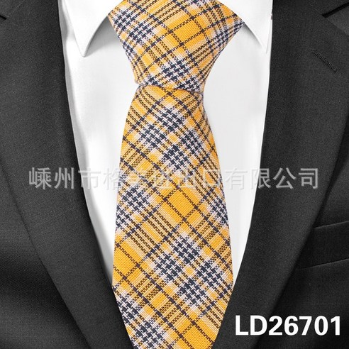 KORELAN 남성 넥타이 좁다 6cm 면 넥타이 패션 체크 트렌드 캐주얼 학생