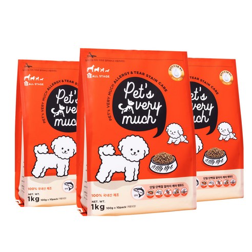 페츠베리머치 강아지사료 눈물사료 눈물자국 알러지 사료, 연어, 1kg, 3개