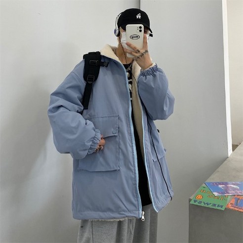 mxt유행 브랜드 Ins 미국 레트로 두꺼운 양모 양면 코튼 코트 남성용