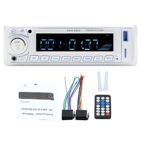 Ursmart 자동차 라디오 MP3 플레이어 대시 블루투스 FM 음악 플레이어 RCA 12V MP3/WMA/WAV, 188x58x75mm, 플라스틱, 화이트