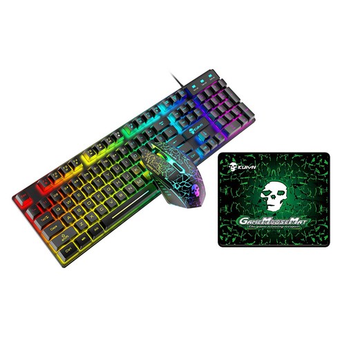 YSSHOP USB 유선 RGB 백라이트 키보드 마우스 세트 레인보우 백라이트, 블랙 RGB, 51x13x3cm, 플라스틱