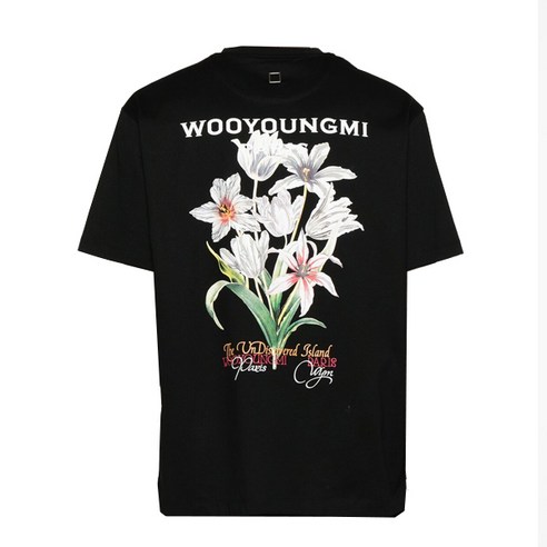 WOOYOUNGMI 우영미 블랙 플라워 백로고 티셔츠 W241TS06708B