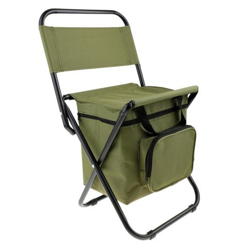 쿨러 가방이있는 접이식 의자 휴대용 피크닉 의자 낚시 접이식 의자, 28x29x98cm, 600D 옥스포드, 육군 녹색