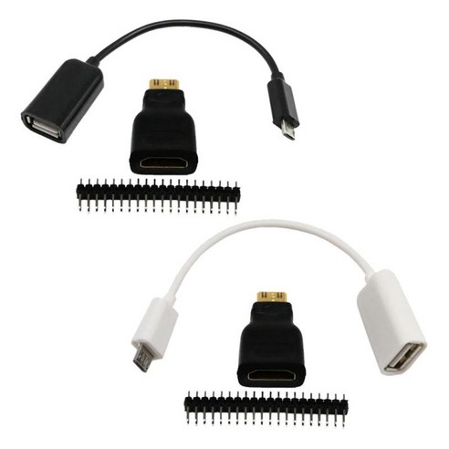2x HDMI 남성 여성/마이크로 usb에 라즈베리 파이 0 에 대한 USB/남성 GPIO, 설명한대로, 블랙 + 화이트, 설명한대로