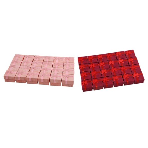 48 PC 링 귀걸이 보석 디스플레이 선물 상자 Bowknot 사각형 케이스 레드 & 핑크