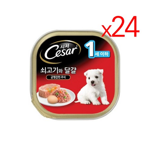 생후 2개월 3개월 4개월 1년미만 아기 강아지 사료 새끼 강아지 습식 통조림 퍼피 이유식, 혼합맛(쇠고기/달걀), 100g, 24개