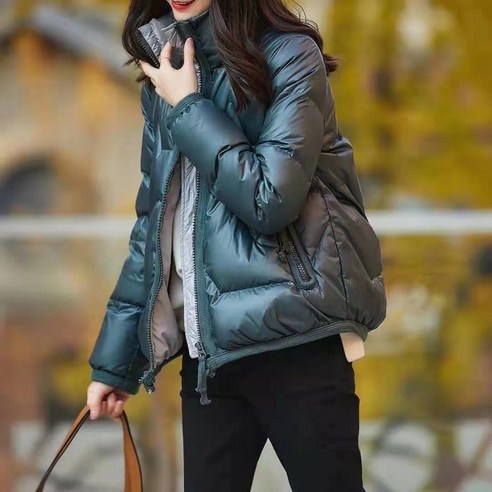 화이트 오리 자켓 여성 짧은 새로운 밝은 얼굴 워시 프리 스탠드 칼라 두꺼운 한국어 스타일 느슨한 자켓