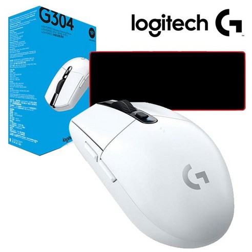 로지텍G G304 게이밍 무선마우스 (화이트 정품박스 2년AS) + 휴에르고 게이밍마우스 장패드세트 무선 마우스, 화이트, 로지텍G304 + 마우스패드(장)