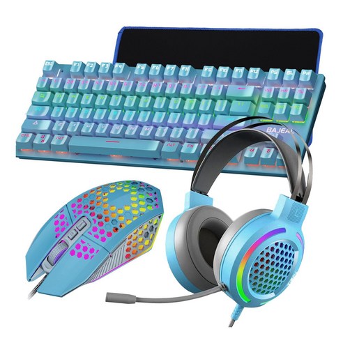 Xzante BAJEAL 게임용 기계식 키보드 및 마우스 콤보 87 키 9 색 조명 RGB 헤드셋 패드 포함 PC Mac Windows 파란색, ABS+PVC
