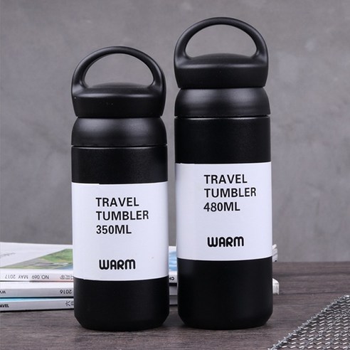 ZZJJC 아이디어 보온병 아이디어 텀블러 아웃도어 보온병, 블랙 스트랩 손잡이, 350ml