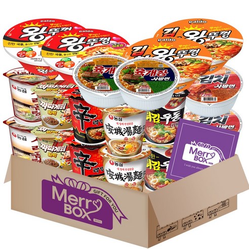 농심 컵라면18개세트 (신라면2+안성탕면2+튀김우동2+짜파게티범벅2+사리곰탕2+왕뚜껑2+김치왕뚜껑2+육개장사발면2+김치사발면2)+메세지카드, 1박스