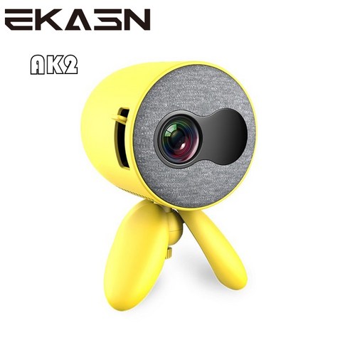 EKASN AK-2 소형 휴대용 스마트폰 미니 1080P 빔 프로젝터, 노랑
