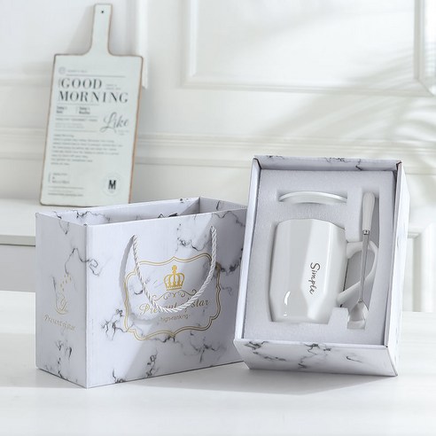 DFMEI 높은 가치의 물 컵 여성 머그잔 간단한 커피 컵 사무실 세라믹 컵 뚜껑 컵 홈, DFMEI 유백색 흰색 선물 상자 포장