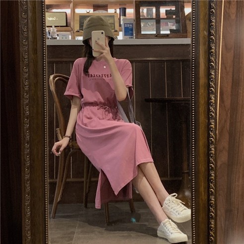 여름철에 편안하고 세련된 Bestify 편안한 허리 스트링 반팔 롱원피스