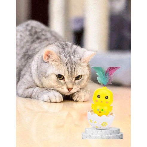 스카이미너리즈 고양이 스트레스 해소 쥐 놀이 오뚝이 장난감, 1개, 병아리 깃털