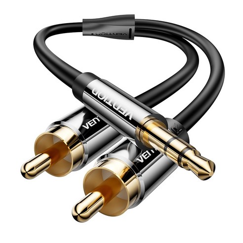 벤션 금도금 단자 3.5mm 스테레오 to 2 RCA 오디오 케이블 BCF, 블랙, 5m, 1개