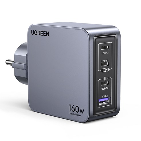 유그린 넥소드 프로 GaN 160W PD PPS 멀티 고속충전기 접지형 PD3.1 140W 지원, 1개, 그레이블랙