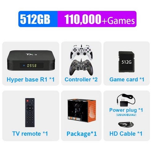 ps5디스크  콘솔게임 조이스틱 비디오 게임 콘솔 4K HD 게임 박스 110000 레트로 게임 포함 PSP PS1 N64 MAME SNES DC MD 안드로이드 9.0 TV 박스 4G RAM, 40.R1-512G-218-1B1W - 미국