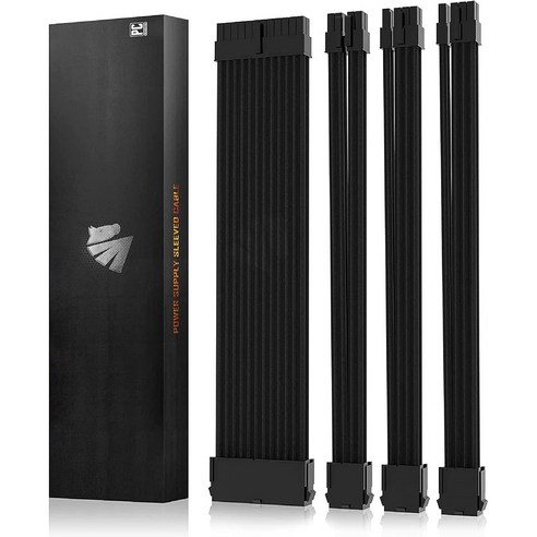 AsiaHorse PSU 익스텐션 케이블 슬리브 커스텀 모드 PC, Black, Black, 30cm, 4개