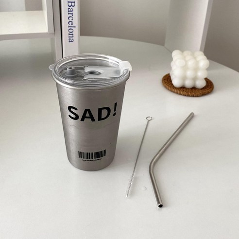 GU 산업 스타일 304 스테인리스 밀짚 컵 Ins 방울 컵 뚜껑 휴대용 컵 커피 컵 가정용 콜드 음료 컵, 슬픈[컵커버세트]즐겨찾기에