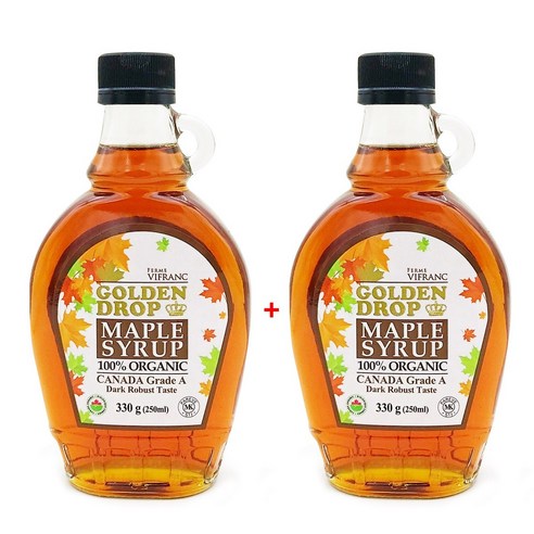 [1+1] 골든드롭 100% 유기농 메이플시럽 캐나다 A등급 다크로부스트, 250ml, 2개