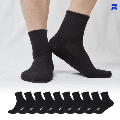 청춘양말 남자 여자 쿠션 스포츠 양말 중목 10켤레, 블랙, 10개