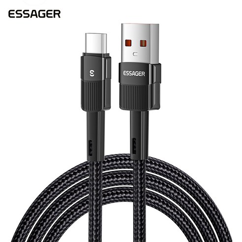 ESSAGER 스타 7A USB-A to C타입 고속 충전 케이블, 2m, Black, 1개