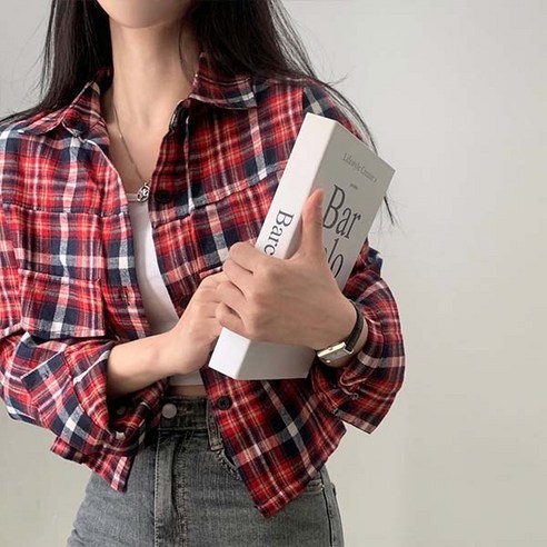 어반룩북 숏 긴팔 체크 루즈핏 조세핀 셔츠