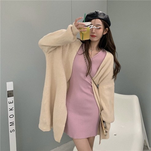 실제 가격 진짜 총 가을과 겨울 새로운 ~ 우아한 한국식 V 넥 허리 슬림 니트 드레스 여성을위한