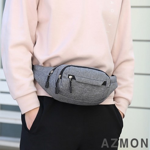 AZMON 심플 무지 옥스퍼드 힙색 가방 0.13kg 초경량 넓이24cm x 높이14cm x 두께10cm, 그레이