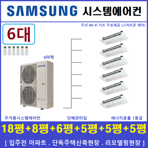 천장형 무풍시스템 에어컨  삼성 무풍시스템에어컨 6대 / 가정용 천장형에어컨 / 인버터절전형 / 설치비별도, [ 아파트, 단독주택 신규설치 및 리모델링 세대 ]