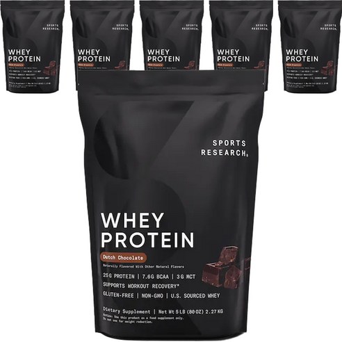 스포츠리서치 웨이 프로틴 아이솔레이트 단백질 보충제 더치 초콜릿 글루텐 프리, 2.27kg, 6개