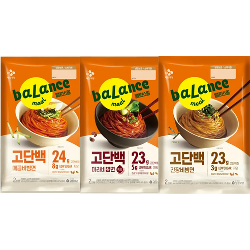 (냉장)(꾸리미)밸런스밀 고단백면 3종모음(간장비빔면+마라비빔면+매콤비빔면), 3세트, 1.199kg