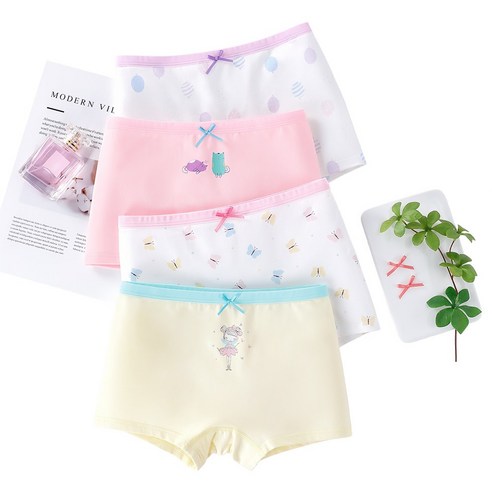 [재구매 1위]성산홈 여아용 순면 프리미엄 사각 팬티 아동 키즈 4P 세트