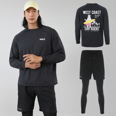 여름을 위한 완벽한 선택, 남자 루즈핏 래쉬가드 팬츠 세트 디스커버리래쉬가드