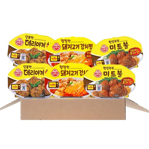 오뚜기렌지류 (한입쏙쏙미트볼+달콤한데리야끼치킨+칼칼한 돼지고기김치찜) X 2개씩, 1세트