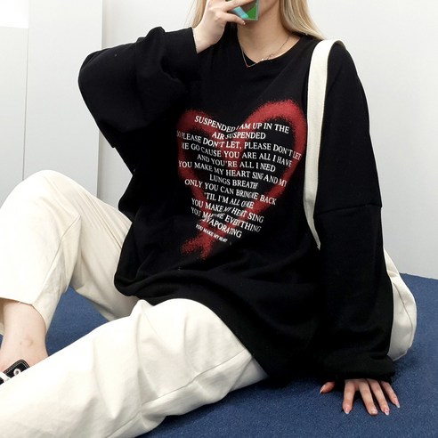 [5XL 빅사이즈] 하트페인팅 맨투맨 55~99까지 오버사이즈 루즈핏 남여공용 스웨트셔츠 홈웨어