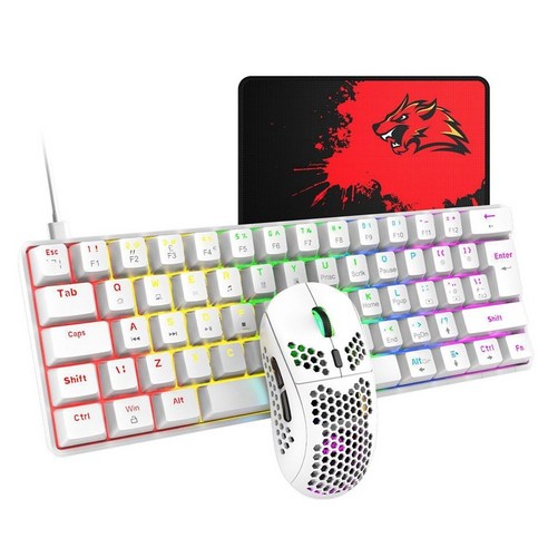 Ziyou Lang USB 유선 키보드 마우스 세트 62 키 실제 기계 키보드 + 6400DPI 마우스 RGB 게임 키보드 마우스 세트, 하얀, 하나