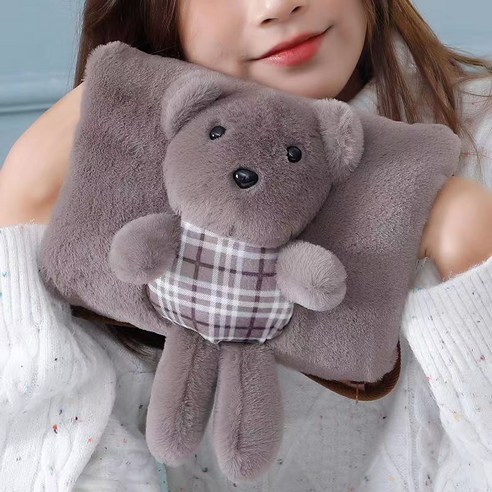 온수봉지 충전식 방지 온수봉지 난방 벨벳 지퍼 전기난방 핸드백 이미 물을 주입하여 바구니 취향 지퍼 물봉지(무 커버) + 방지 클립 충전, 베개형 곰돌이 다크 그레이+폭발 방지 클립 충전