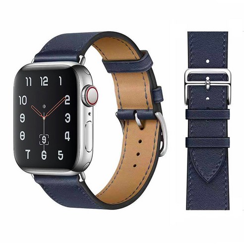 100% 정품 소가죽 iWatch 루프 팔찌 밴드 Watch 7 6 SE 5 4 41mm/45mm iWatch 6 5 4 호환 44mm/40mm 38mm/42mm, Navy, 42mm/44mm/45mm