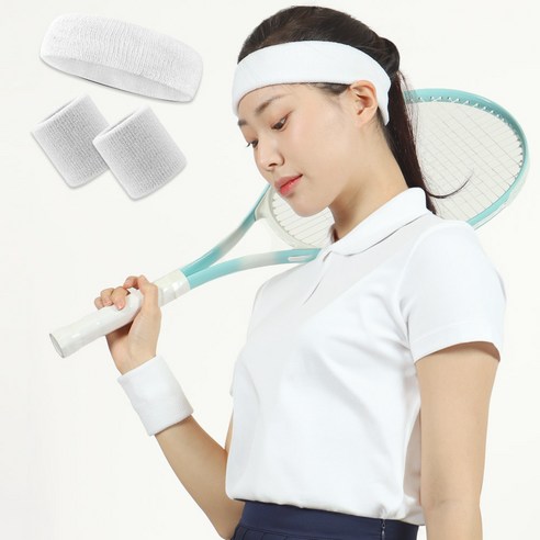 스웻가드 스포츠 헤어밴드 손목밴드 세트, 화이트 밴드(헤어1P+손목2P), 1개