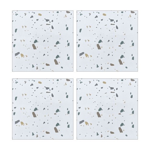 현관 바닥 붙이는 접착식 데코 타일 셀프 시공 60cm x 60cm 4장 1.5mm, A.01 테라조 화이트, 1세트