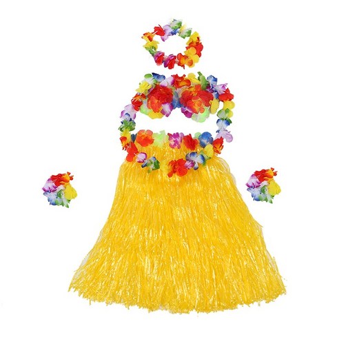 6 설정 하와이 잔디 스커트 꽃 훌라 레이 팔찌 화환 화려한 드레스 의상