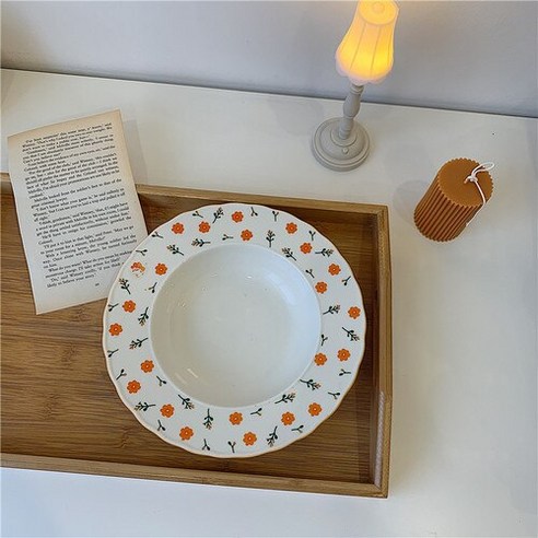 FREELIFE 가정용 예쁜 접시 모던 도자기 WS-484, Orange Floral Tray-818