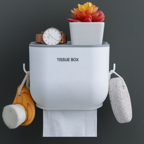 북유럽 간단한 티슈 박스 홈 펀치없는 창조적 인 방수 종이 롤 화장실 보관 랙, 화장실 스토리지 랙 트럼펫 화이트