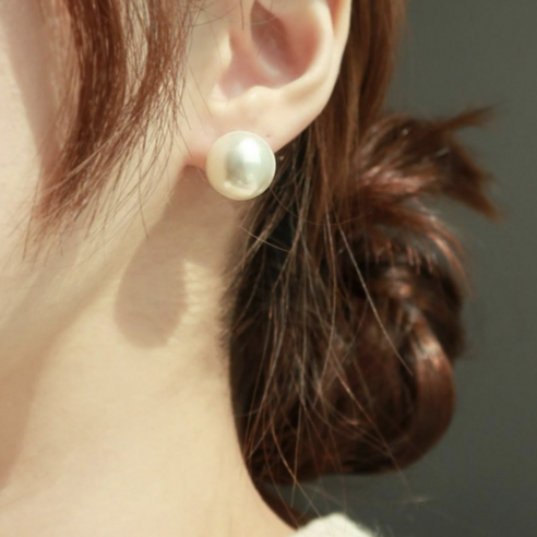 MOOLDN 15mm 화이트 펄 왕 진주 귀걸이 한복 혼주 돌잔치 귀걸이